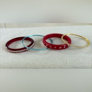Set of Women’s Mixed Color Decorative Bangles - Red, Blue, Gold